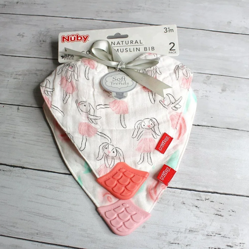 Nuby Baby Girl's Muslin Bandana Drool Bib Teething Set 100% Muslin Cotton